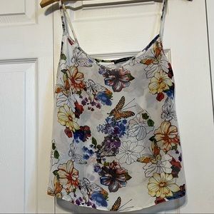 Floral & Butterfly Print Sheer Chiffon Tank Top